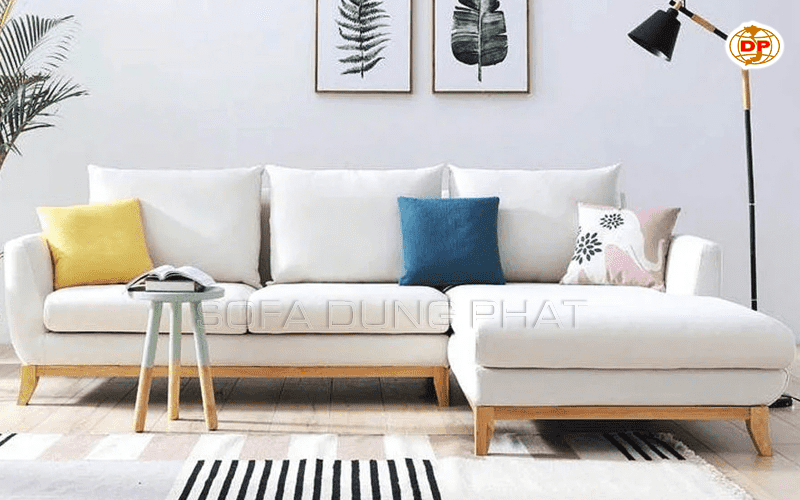 Sofa Vải Trắng Kết Hợp Chân Gỗ Phong Cách Bắc Âu DP-V01
