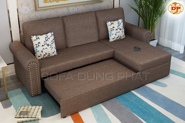 Ghế sofa giường màu nâu đơn giản phù hợp với không gian