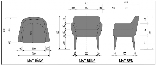 Kích thước sofa đơn tiêu chuẩn 