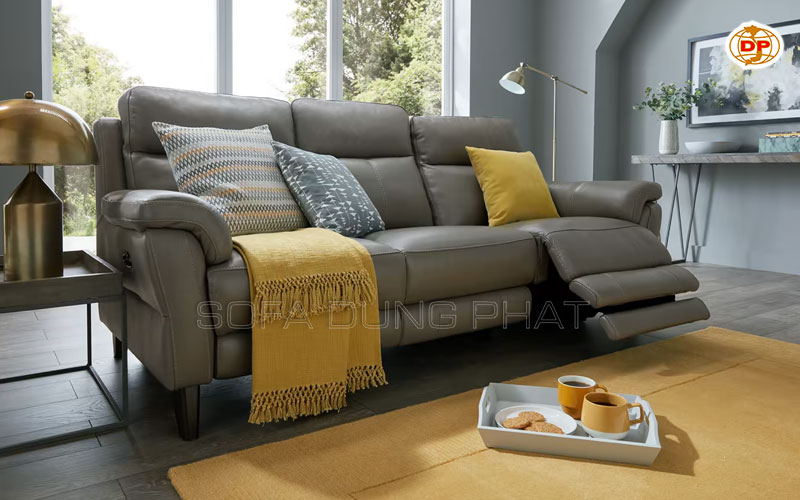 sofa da màu ghi xám thẩm mỹ