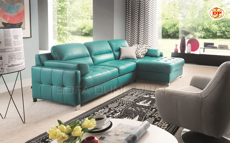sofa da màu xanh đẹp