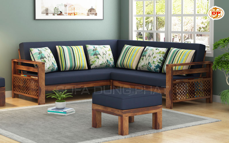 sofa góc gỗ nguyên khối