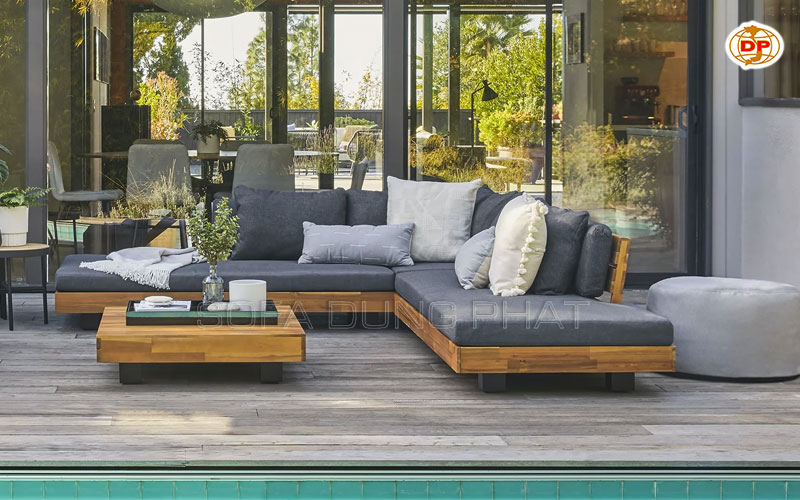sofa góc gỗ nguyên khối bền đẹp