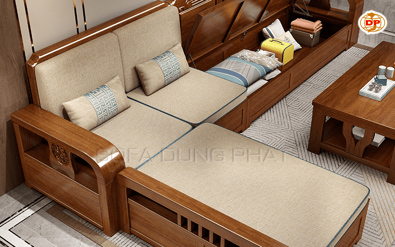 sofa gỗ chữ l cao cấp cho không gian rộng